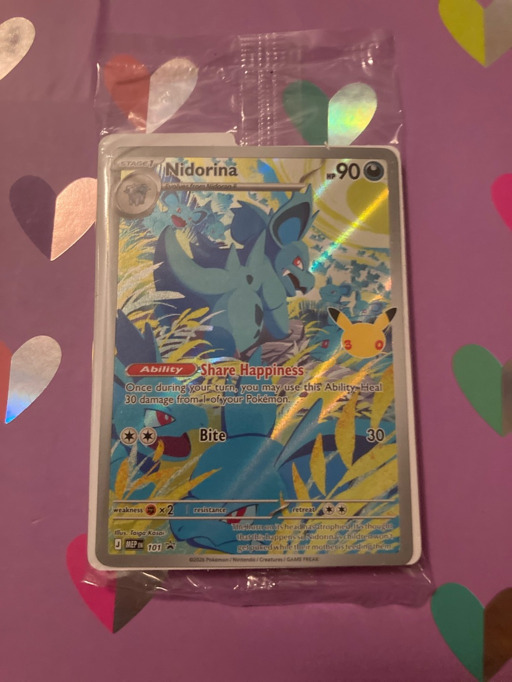 Pokemon Nidorina Holographic Trading Card - Blue, Yellow